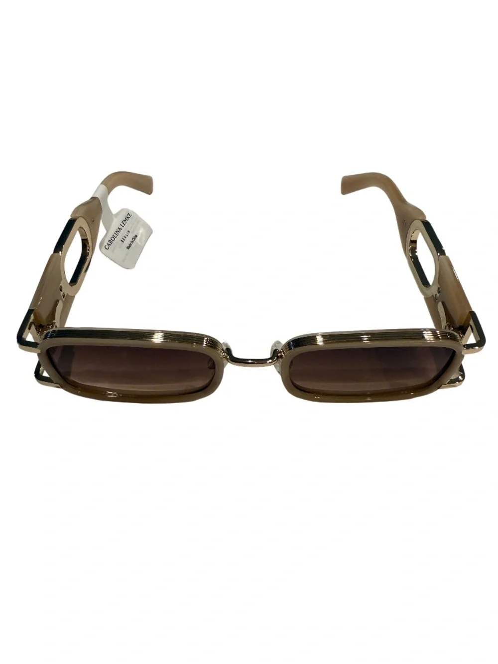 NEW CAROLINA Lemke Axis Beige Brown Gold Rectangular Sunglasses